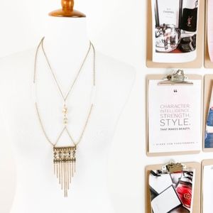 Fringe Necklace Gold Chain Layered Beaded Crystal